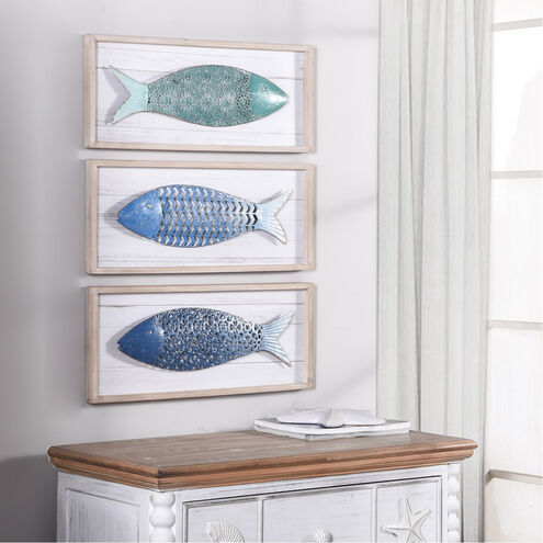 School of Three Matte Blue and White Wall Art 